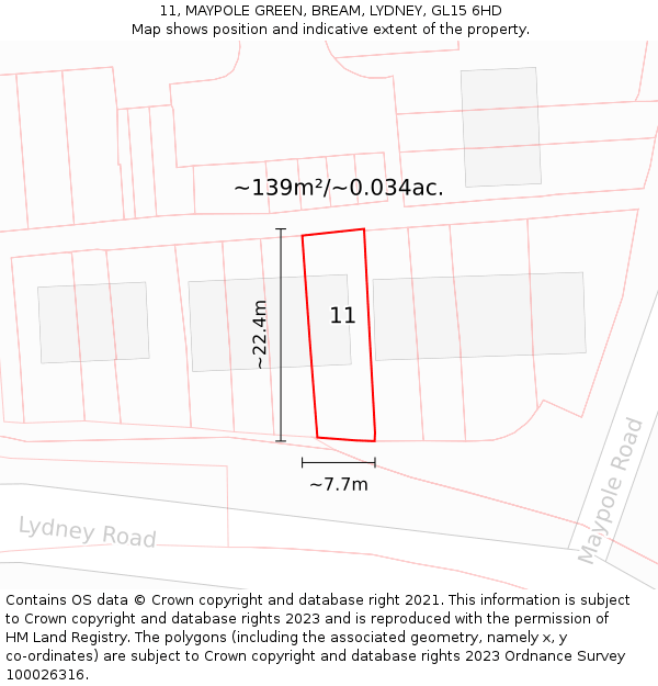 11, MAYPOLE GREEN, BREAM, LYDNEY, GL15 6HD: Plot and title map