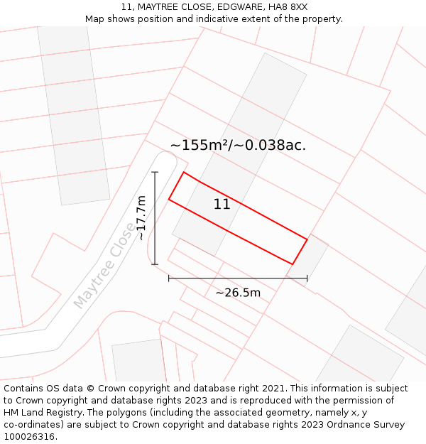 11, MAYTREE CLOSE, EDGWARE, HA8 8XX: Plot and title map