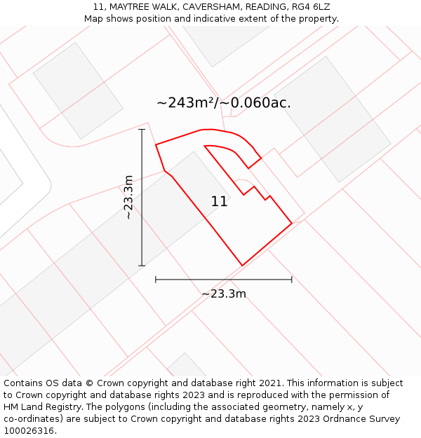 11, MAYTREE WALK, CAVERSHAM, READING, RG4 6LZ: Plot and title map