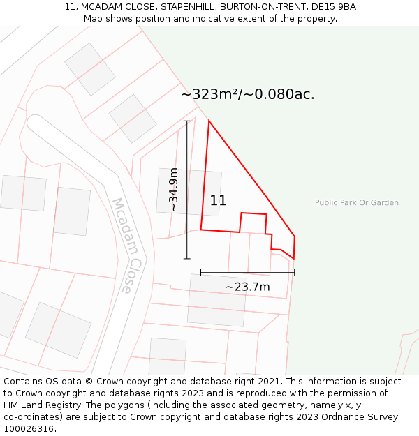 11, MCADAM CLOSE, STAPENHILL, BURTON-ON-TRENT, DE15 9BA: Plot and title map