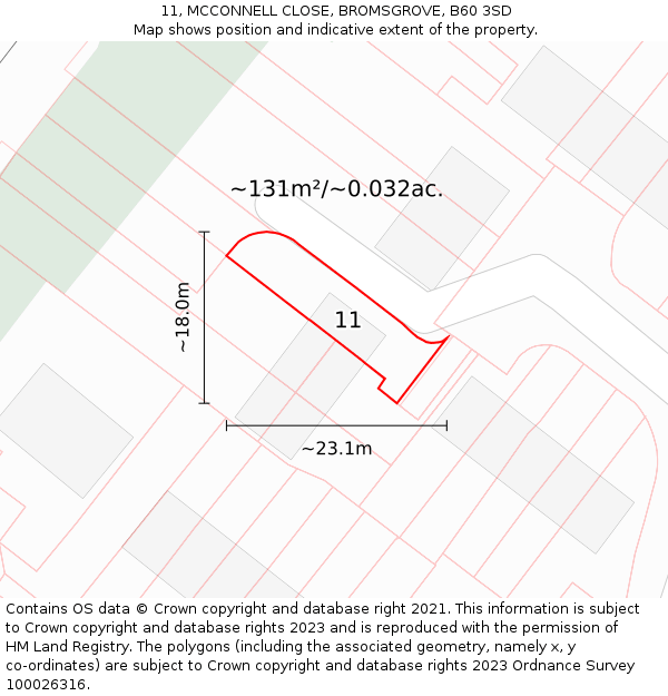 11, MCCONNELL CLOSE, BROMSGROVE, B60 3SD: Plot and title map