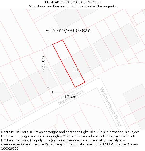 11, MEAD CLOSE, MARLOW, SL7 1HR: Plot and title map