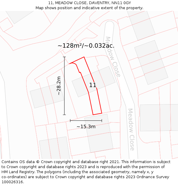 11, MEADOW CLOSE, DAVENTRY, NN11 0GY: Plot and title map