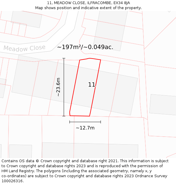 11, MEADOW CLOSE, ILFRACOMBE, EX34 8JA: Plot and title map