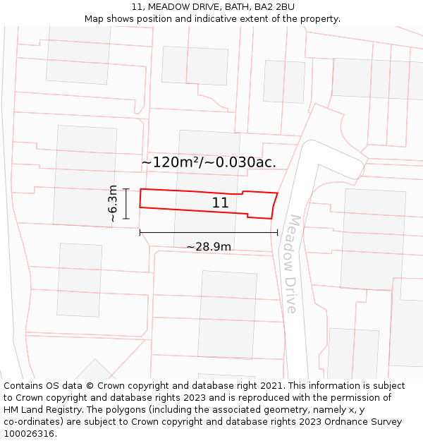 11, MEADOW DRIVE, BATH, BA2 2BU: Plot and title map