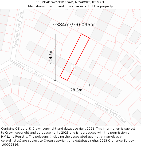 11, MEADOW VIEW ROAD, NEWPORT, TF10 7NL: Plot and title map