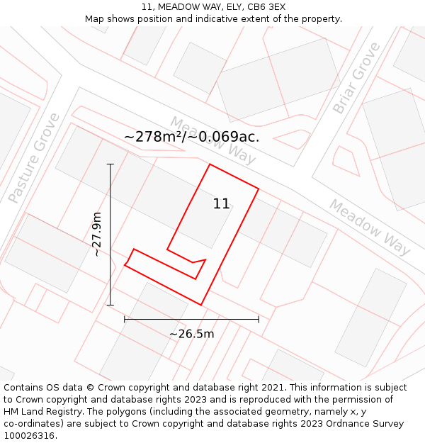 11, MEADOW WAY, ELY, CB6 3EX: Plot and title map