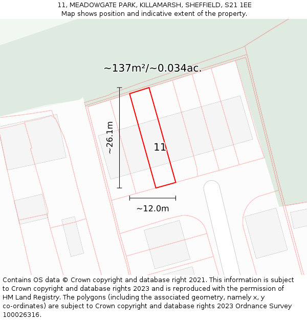 11, MEADOWGATE PARK, KILLAMARSH, SHEFFIELD, S21 1EE: Plot and title map