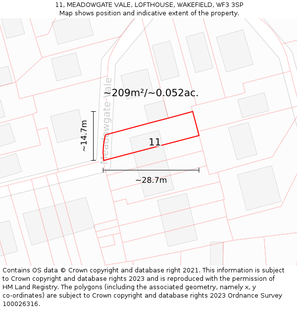 11, MEADOWGATE VALE, LOFTHOUSE, WAKEFIELD, WF3 3SP: Plot and title map