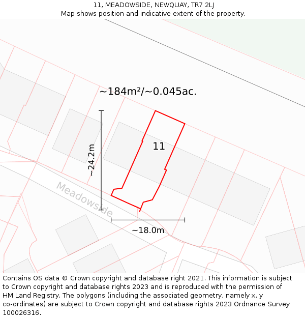 11, MEADOWSIDE, NEWQUAY, TR7 2LJ: Plot and title map
