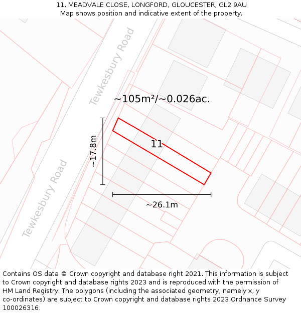 11, MEADVALE CLOSE, LONGFORD, GLOUCESTER, GL2 9AU: Plot and title map