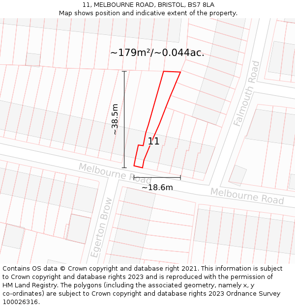 11, MELBOURNE ROAD, BRISTOL, BS7 8LA: Plot and title map