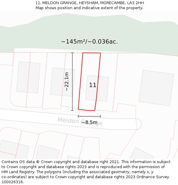 11, MELDON GRANGE, HEYSHAM, MORECAMBE, LA3 2HH: Plot and title map