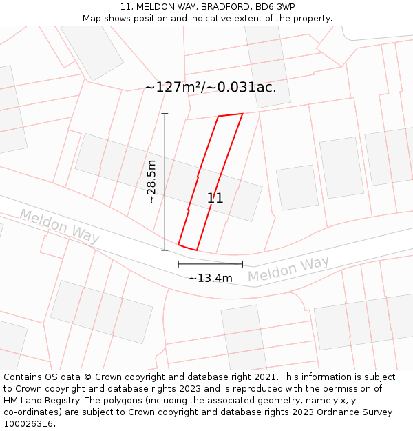 11, MELDON WAY, BRADFORD, BD6 3WP: Plot and title map