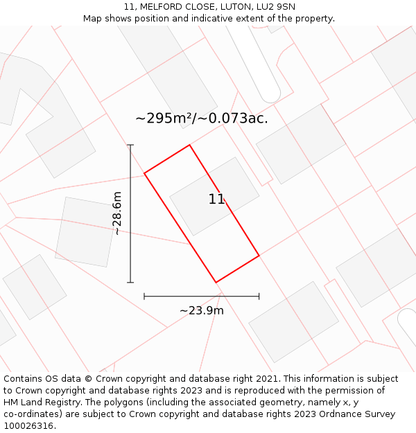 11, MELFORD CLOSE, LUTON, LU2 9SN: Plot and title map