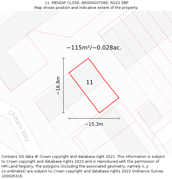 11, MENDIP CLOSE, BASINGSTOKE, RG22 5BP: Plot and title map
