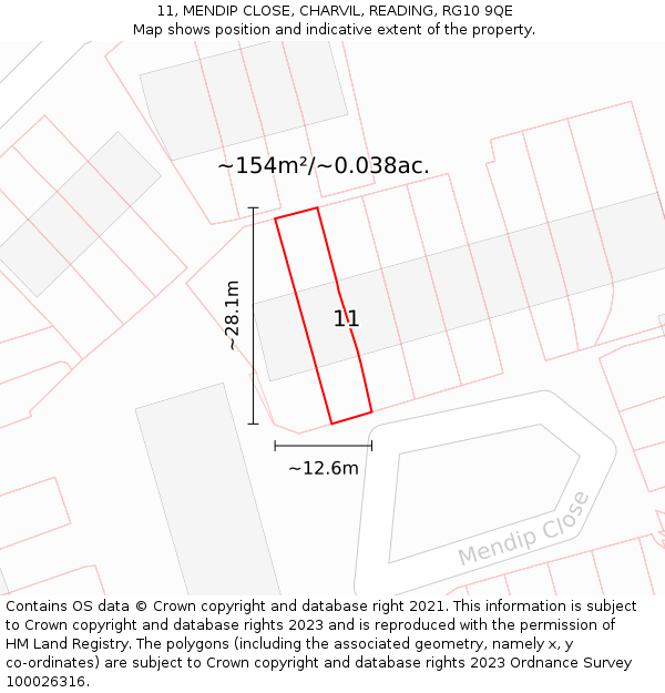 11, MENDIP CLOSE, CHARVIL, READING, RG10 9QE: Plot and title map
