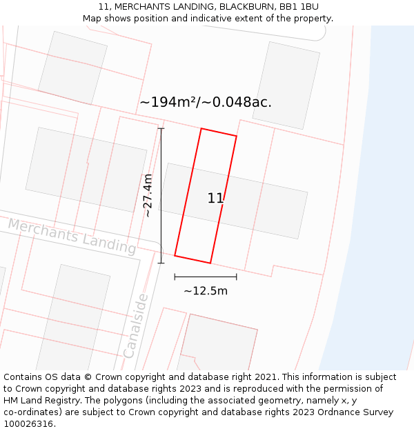 11, MERCHANTS LANDING, BLACKBURN, BB1 1BU: Plot and title map