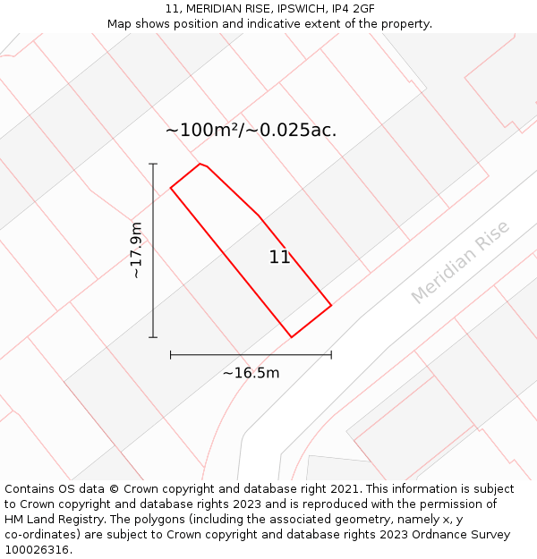11, MERIDIAN RISE, IPSWICH, IP4 2GF: Plot and title map