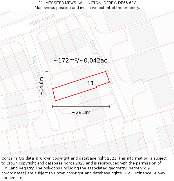 11, MESSITER MEWS, WILLINGTON, DERBY, DE65 6PG: Plot and title map