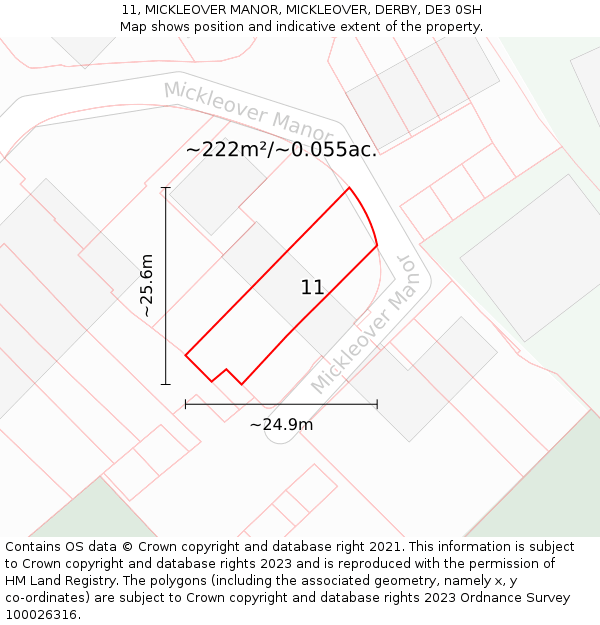 11, MICKLEOVER MANOR, MICKLEOVER, DERBY, DE3 0SH: Plot and title map