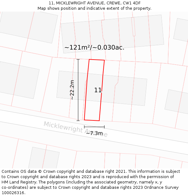 11, MICKLEWRIGHT AVENUE, CREWE, CW1 4DF: Plot and title map