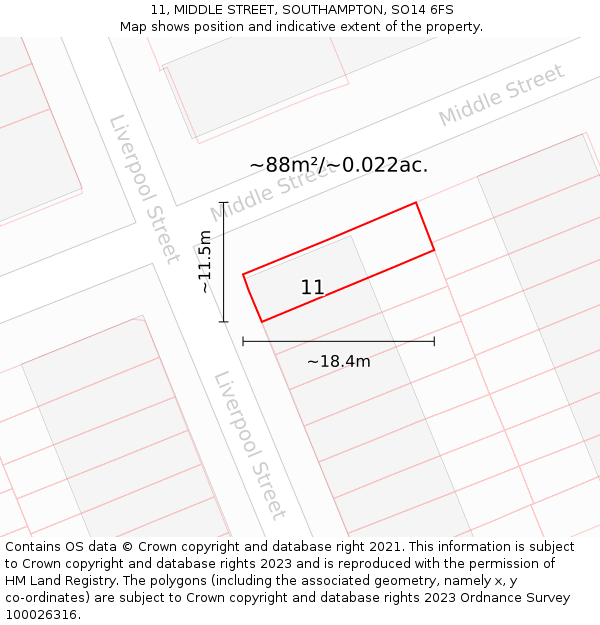 11, MIDDLE STREET, SOUTHAMPTON, SO14 6FS: Plot and title map
