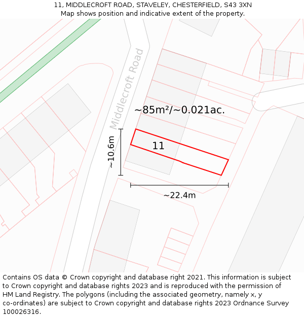 11, MIDDLECROFT ROAD, STAVELEY, CHESTERFIELD, S43 3XN: Plot and title map