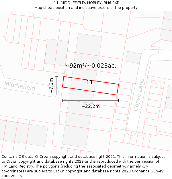 11, MIDDLEFIELD, HORLEY, RH6 9XP: Plot and title map