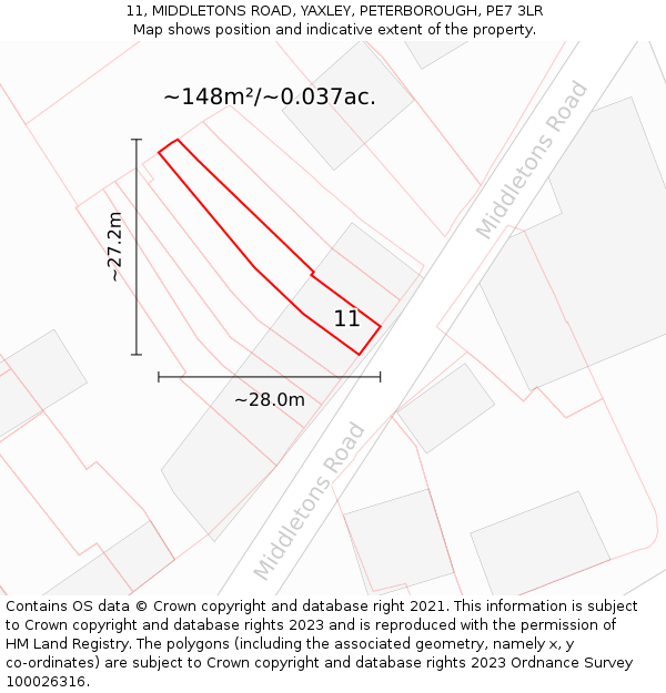 11, MIDDLETONS ROAD, YAXLEY, PETERBOROUGH, PE7 3LR: Plot and title map