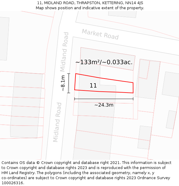 11, MIDLAND ROAD, THRAPSTON, KETTERING, NN14 4JS: Plot and title map