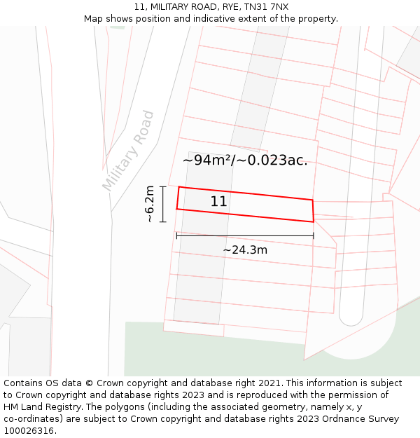 11, MILITARY ROAD, RYE, TN31 7NX: Plot and title map