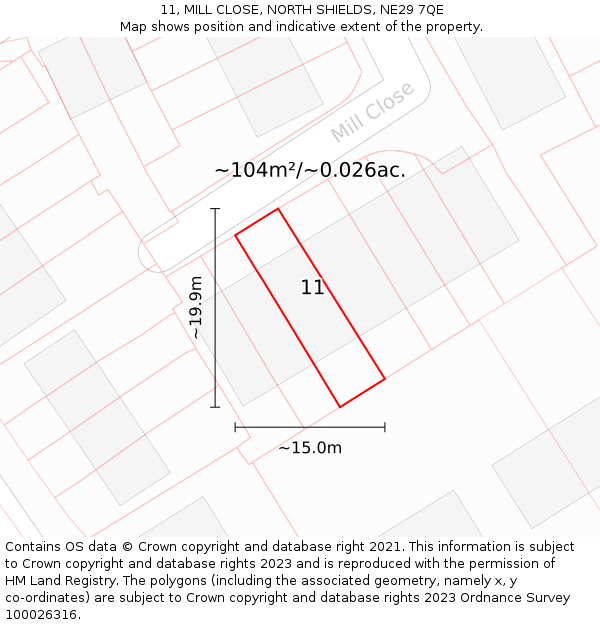 11, MILL CLOSE, NORTH SHIELDS, NE29 7QE: Plot and title map