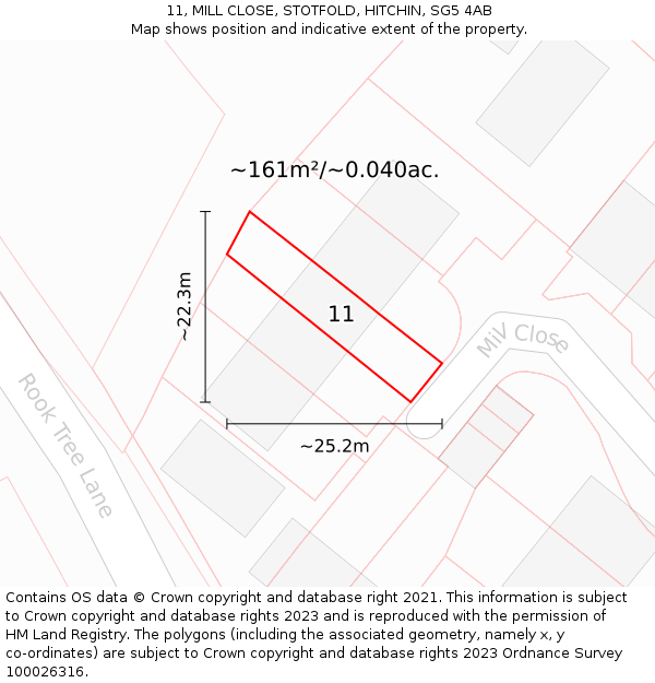 11, MILL CLOSE, STOTFOLD, HITCHIN, SG5 4AB: Plot and title map