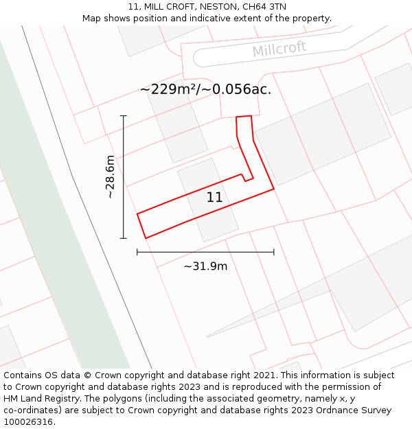 11, MILL CROFT, NESTON, CH64 3TN: Plot and title map