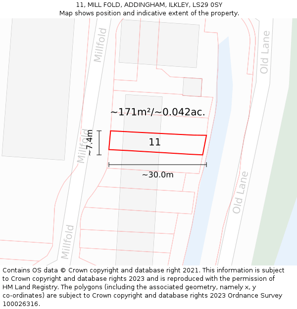 11, MILL FOLD, ADDINGHAM, ILKLEY, LS29 0SY: Plot and title map