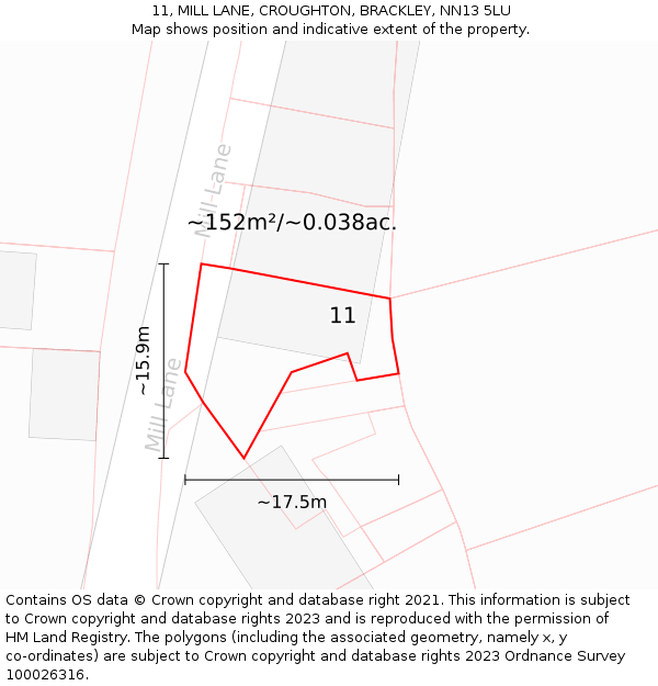 11, MILL LANE, CROUGHTON, BRACKLEY, NN13 5LU: Plot and title map