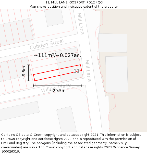 11, MILL LANE, GOSPORT, PO12 4QG: Plot and title map