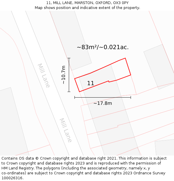 11, MILL LANE, MARSTON, OXFORD, OX3 0PY: Plot and title map