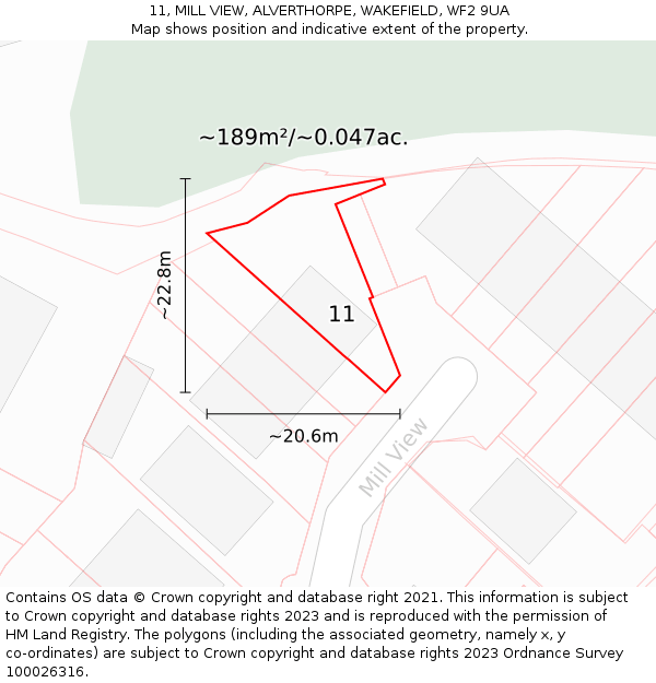 11, MILL VIEW, ALVERTHORPE, WAKEFIELD, WF2 9UA: Plot and title map