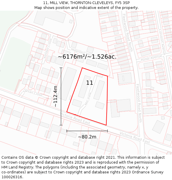 11, MILL VIEW, THORNTON-CLEVELEYS, FY5 3SP: Plot and title map