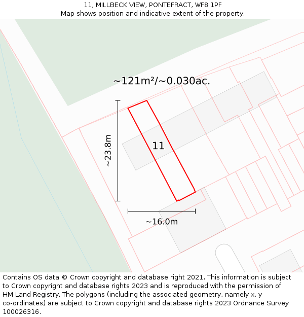 11, MILLBECK VIEW, PONTEFRACT, WF8 1PF: Plot and title map