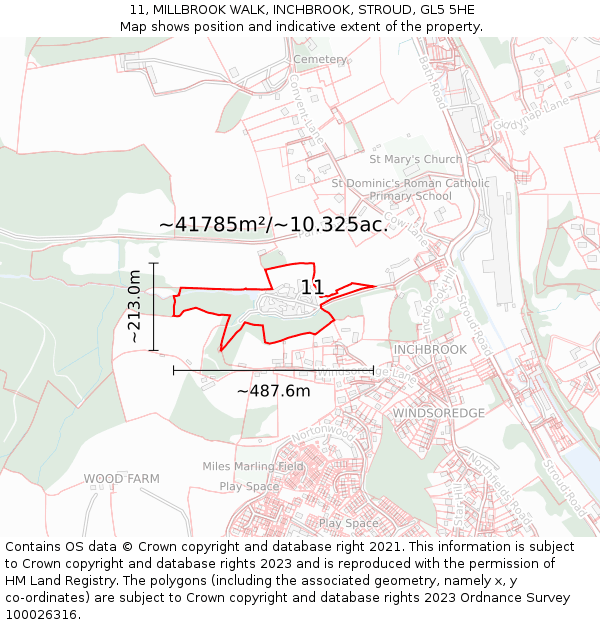 11, MILLBROOK WALK, INCHBROOK, STROUD, GL5 5HE: Plot and title map