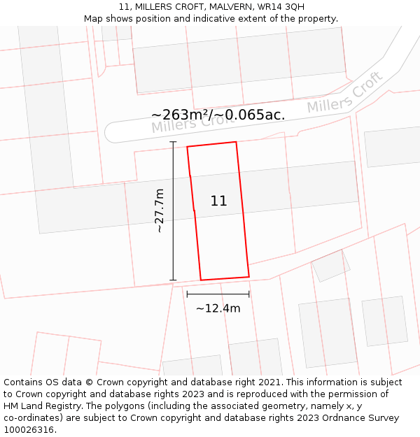 11, MILLERS CROFT, MALVERN, WR14 3QH: Plot and title map