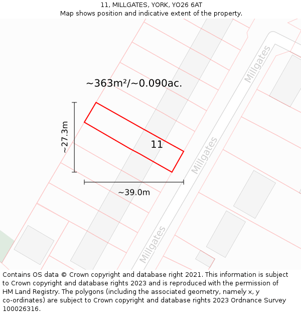 11, MILLGATES, YORK, YO26 6AT: Plot and title map