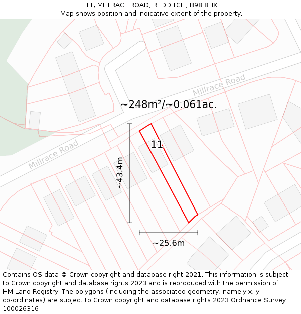11, MILLRACE ROAD, REDDITCH, B98 8HX: Plot and title map