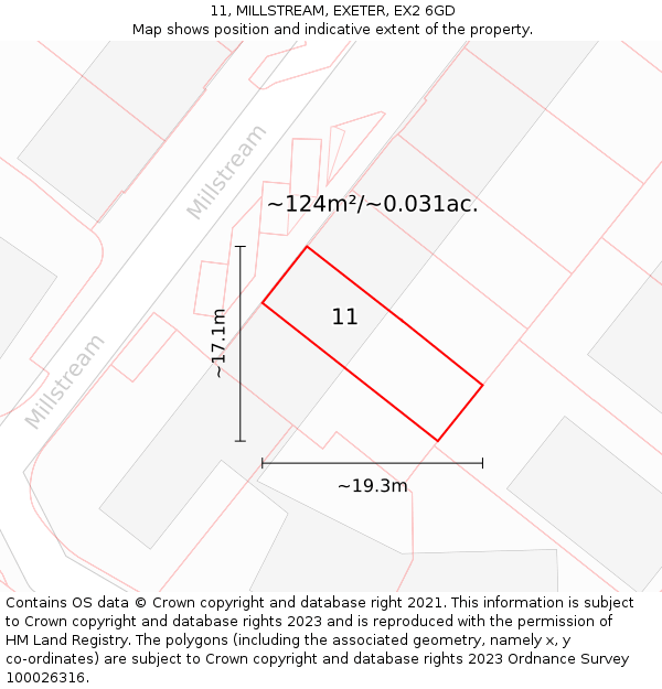 11, MILLSTREAM, EXETER, EX2 6GD: Plot and title map