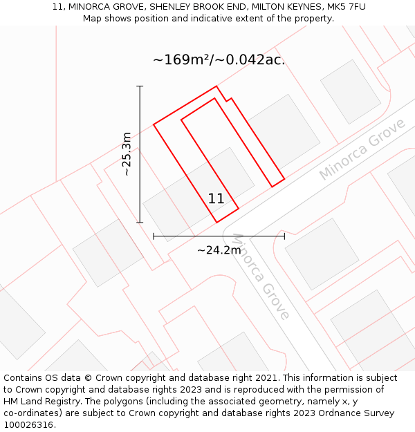 11, MINORCA GROVE, SHENLEY BROOK END, MILTON KEYNES, MK5 7FU: Plot and title map