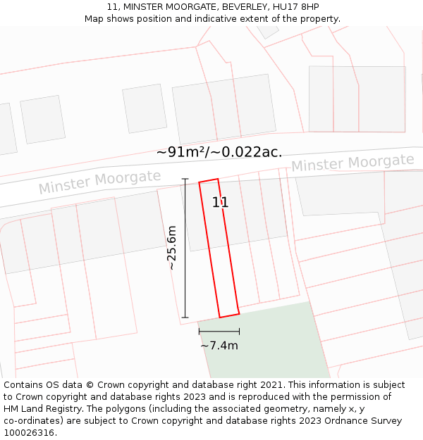 11, MINSTER MOORGATE, BEVERLEY, HU17 8HP: Plot and title map