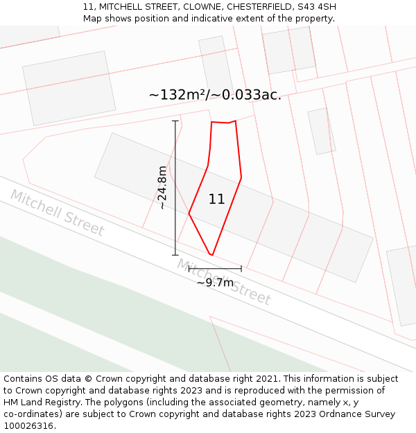 11, MITCHELL STREET, CLOWNE, CHESTERFIELD, S43 4SH: Plot and title map